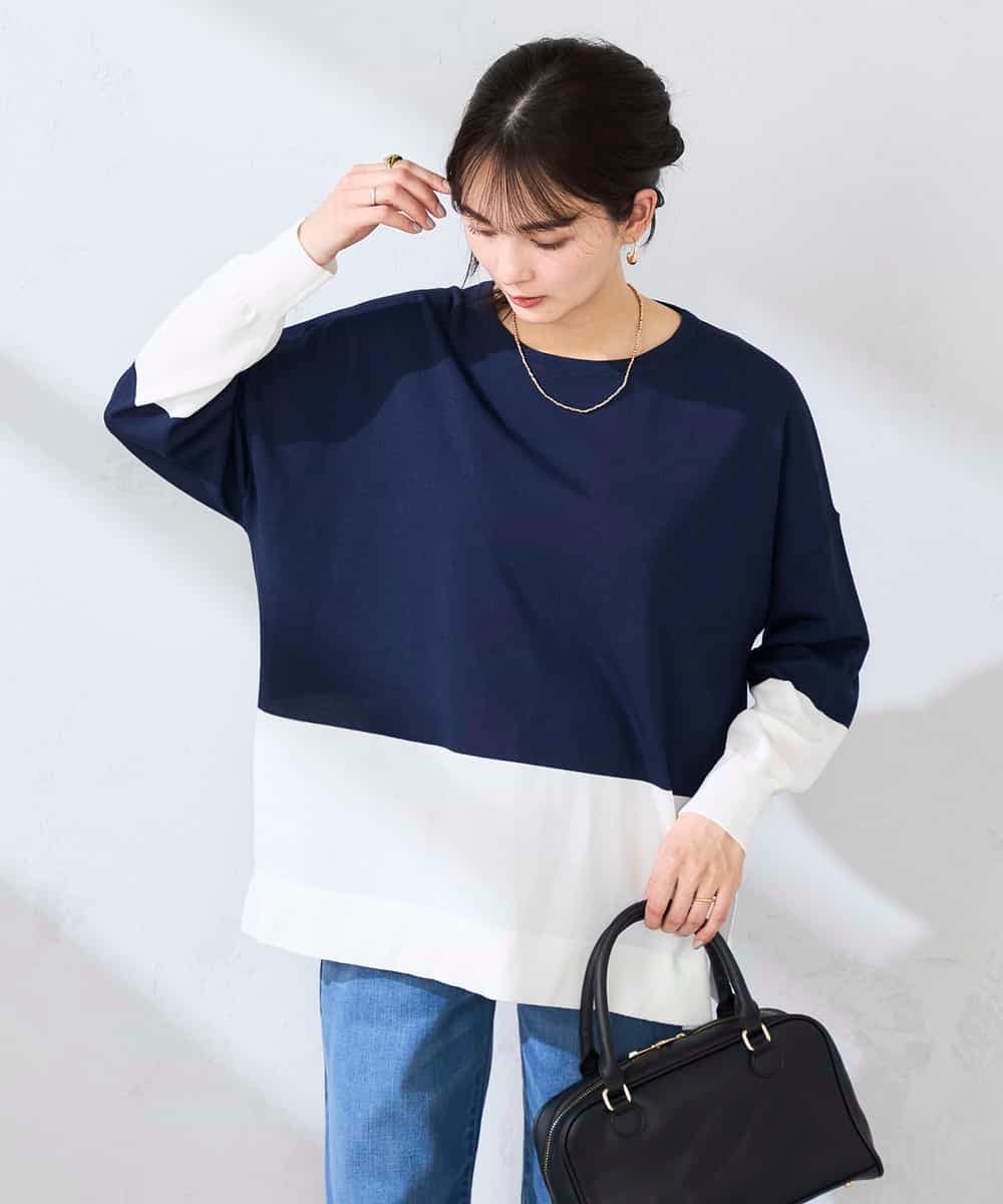 K2FFD18039 a.v.v(アー・ヴェ・ヴェ) バイカラーニット レッド×ネイビー