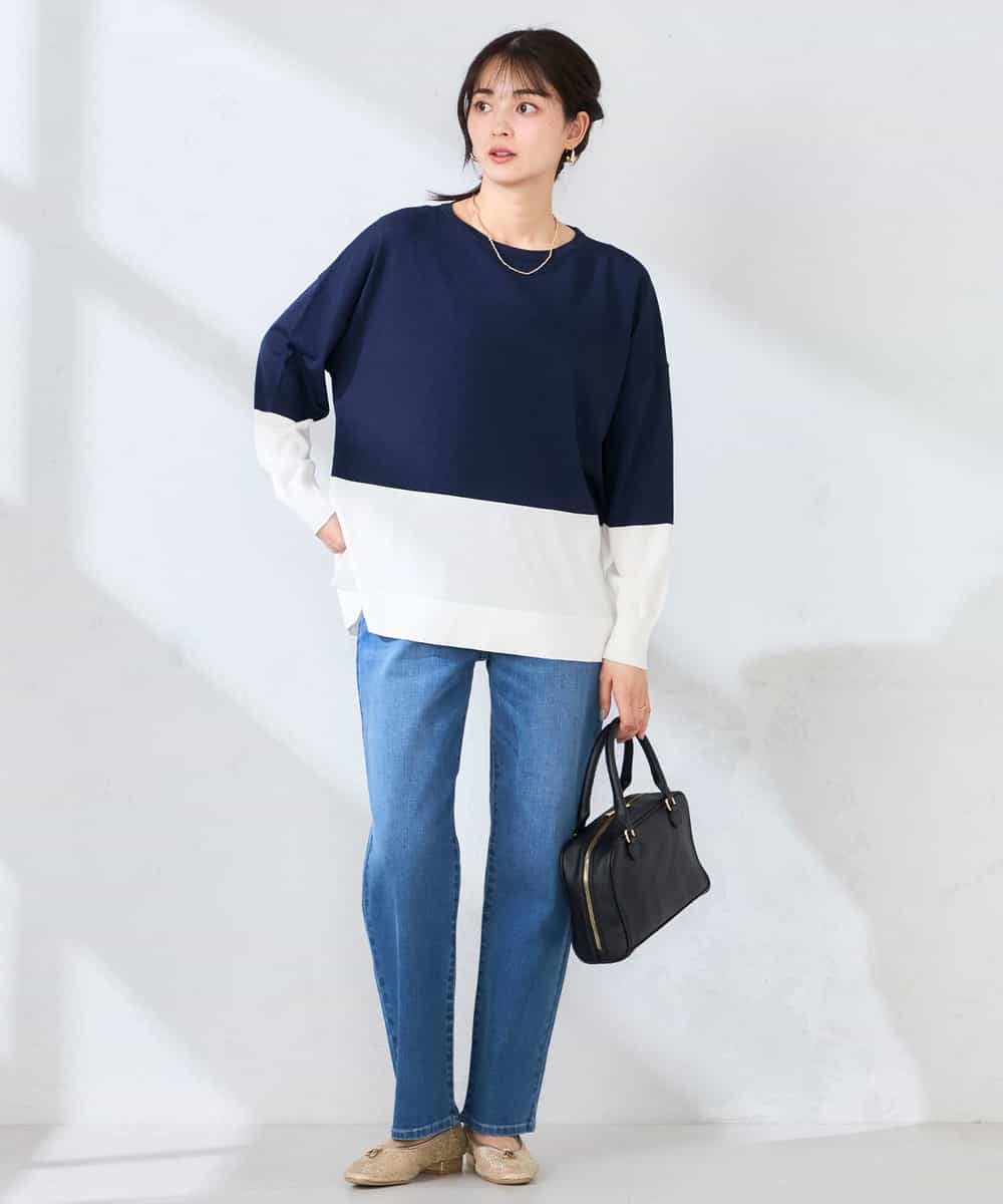 K2FFD18039 a.v.v(アー・ヴェ・ヴェ) バイカラーニット レッド×ネイビー