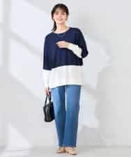 K2FFD18039 a.v.v(アー・ヴェ・ヴェ) バイカラーニット レッド×ネイビー