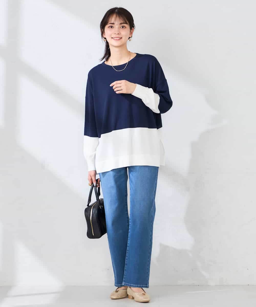 K2FFD18039 a.v.v(アー・ヴェ・ヴェ) バイカラーニット レッド×ネイビー