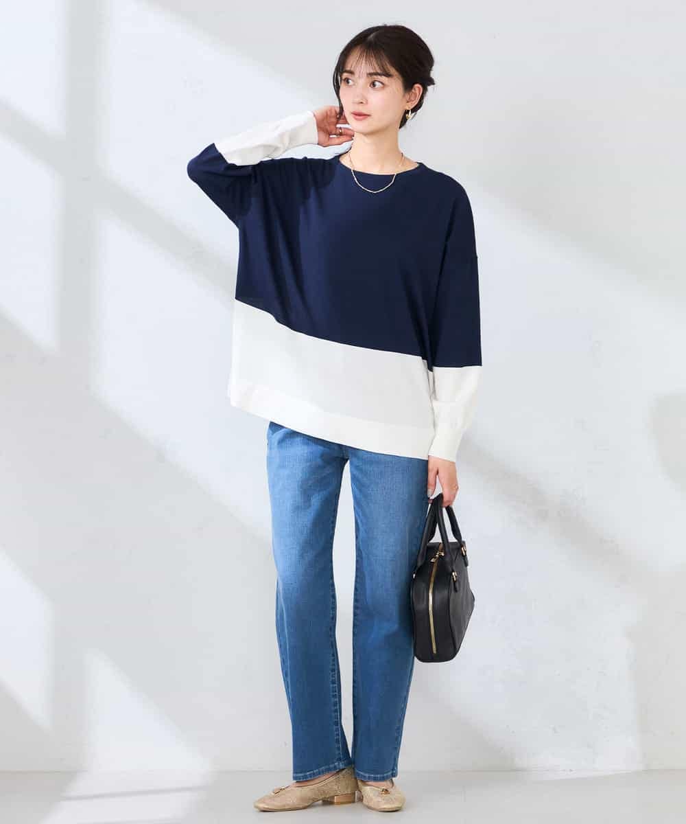 K2FFD18039 a.v.v(アー・ヴェ・ヴェ) バイカラーニット レッド×ネイビー