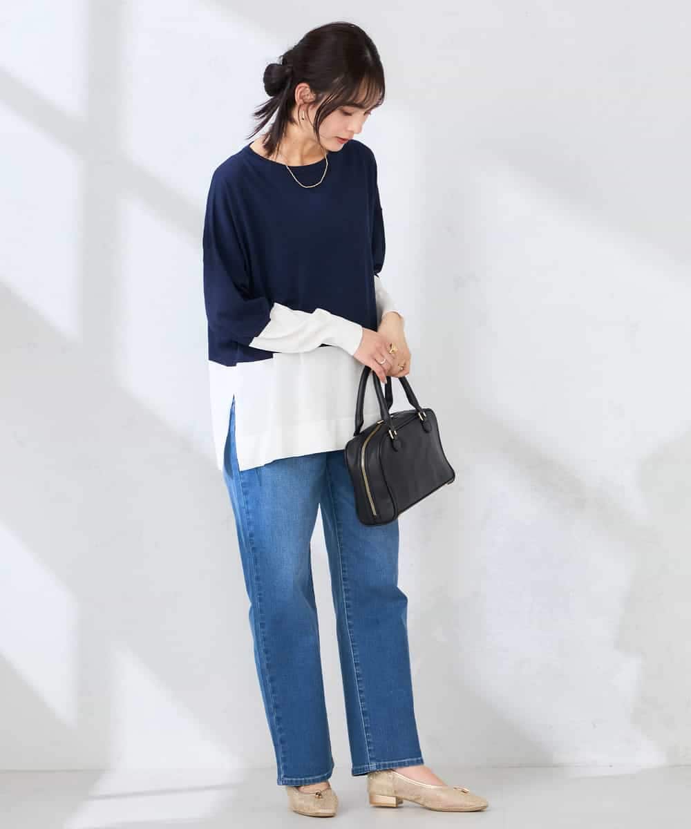 K2FFD18039 a.v.v(アー・ヴェ・ヴェ) バイカラーニット レッド×ネイビー