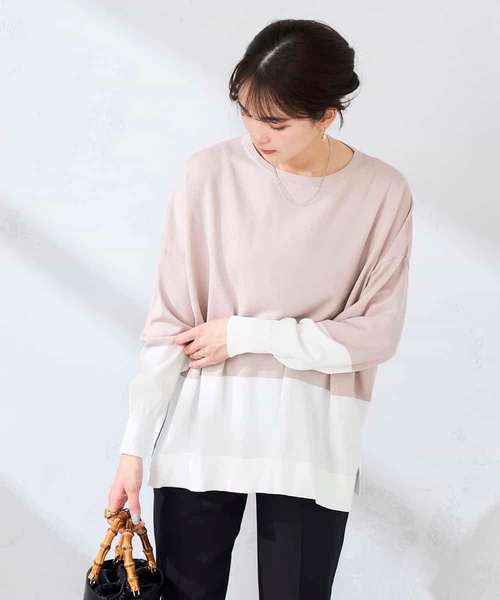 K2FFD18039 a.v.v(アー・ヴェ・ヴェ) バイカラーニット レッド×ネイビー