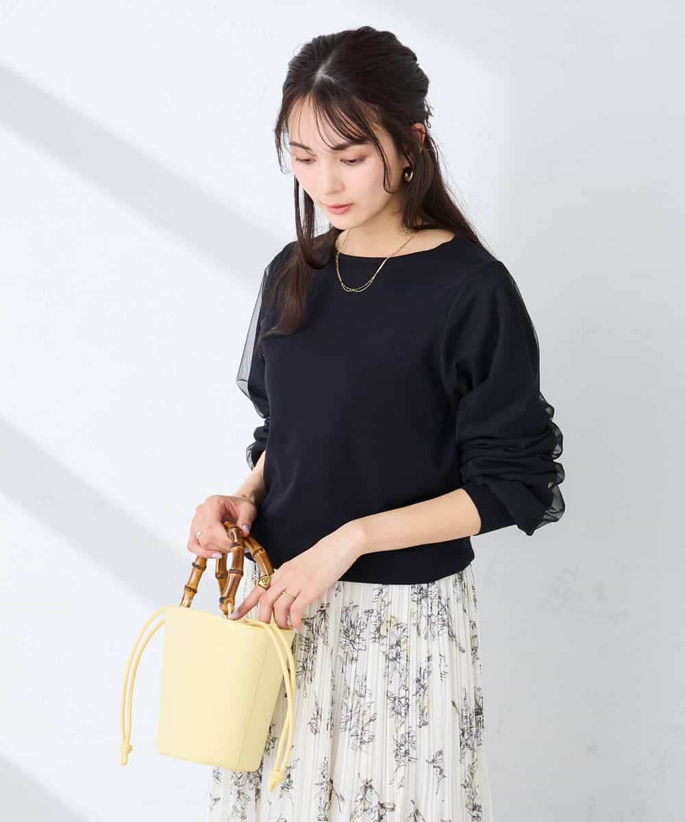 K2FFD22049 a.v.v(アー・ヴェ・ヴェ) チュール袖ニット ライトグレー