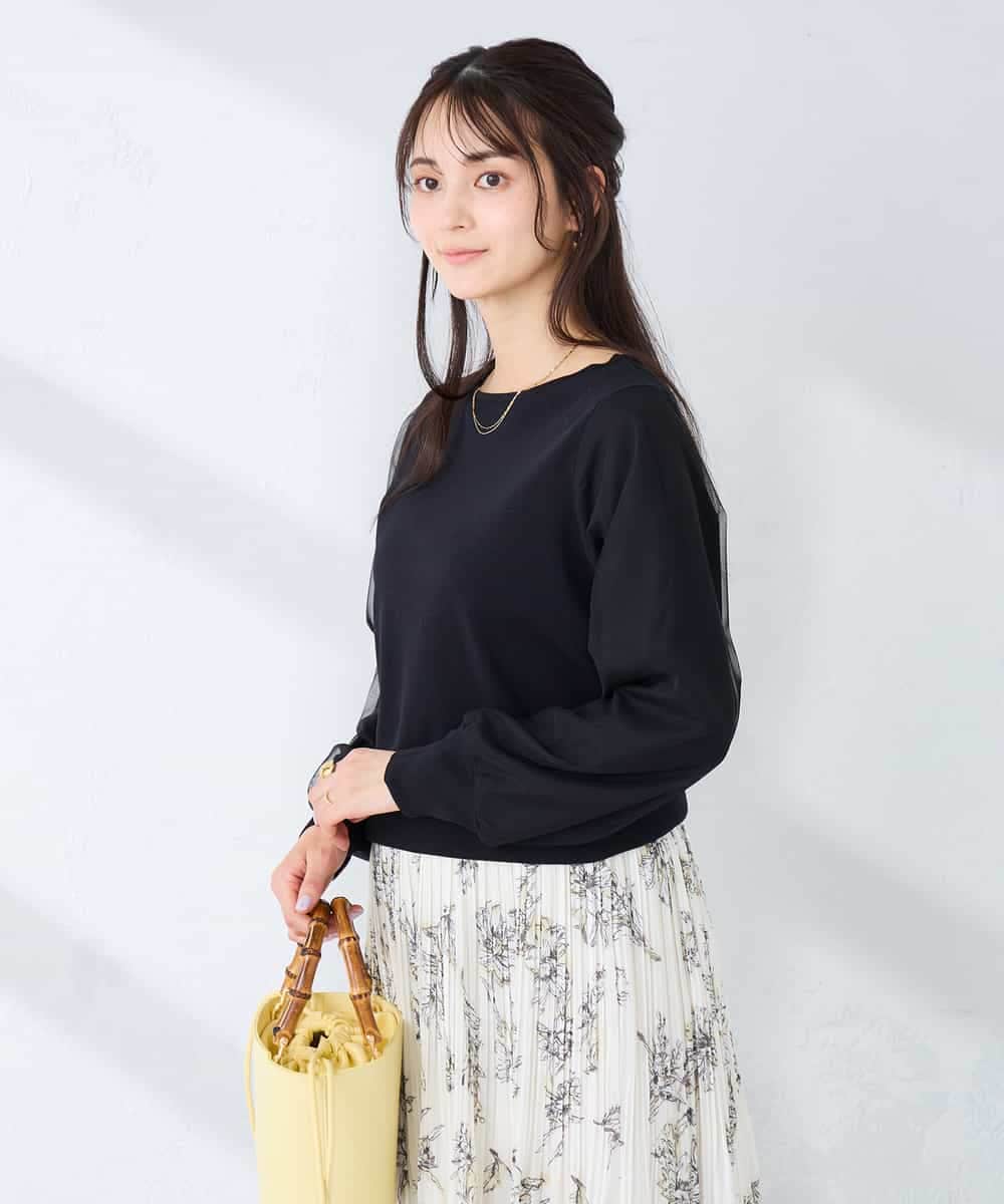 K2FFD22049 a.v.v(アー・ヴェ・ヴェ) チュール袖ニット ライトグレー