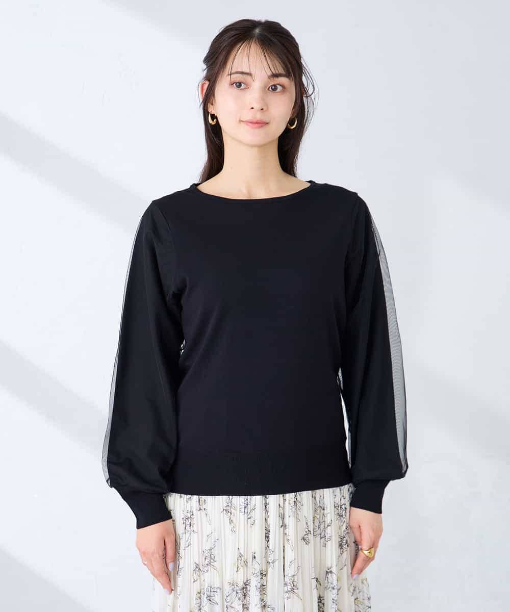 K2FFD22049 a.v.v(アー・ヴェ・ヴェ) チュール袖ニット ライトグレー