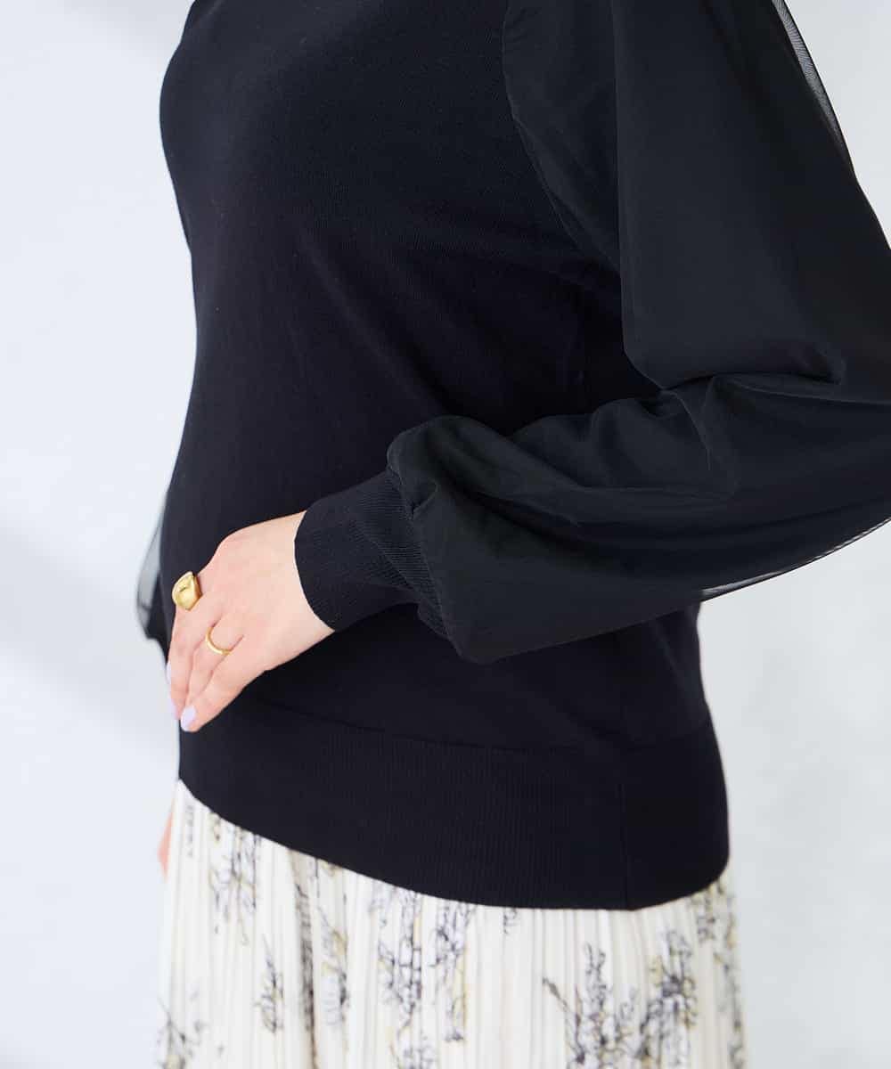 K2FFD22049 a.v.v(アー・ヴェ・ヴェ) チュール袖ニット ライトグレー