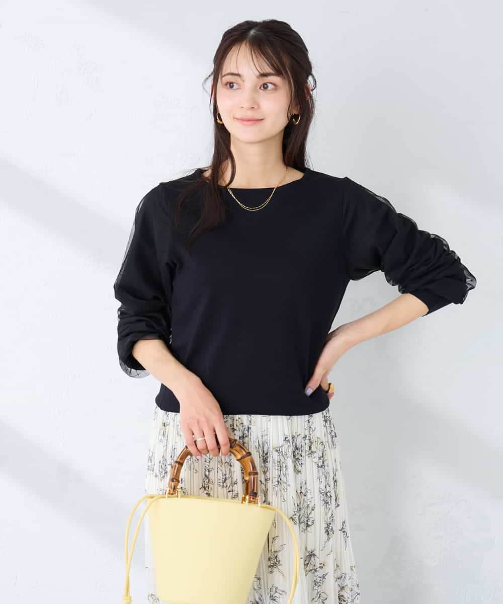 K2FFD22049 a.v.v(アー・ヴェ・ヴェ) チュール袖ニット ブラック