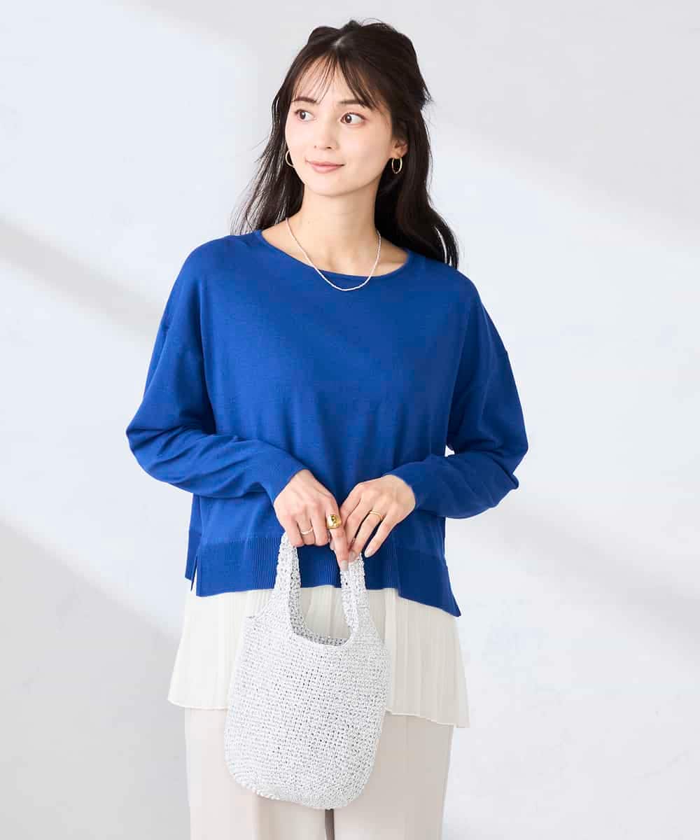 K2FFD23049 a.v.v(アー・ヴェ・ヴェ) プリーツペプラムニット ブルー