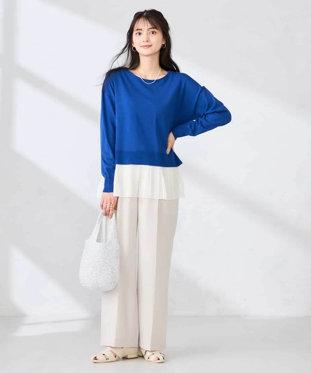 K2FFD23049 a.v.v(アー・ヴェ・ヴェ) プリーツペプラムニット ブルー