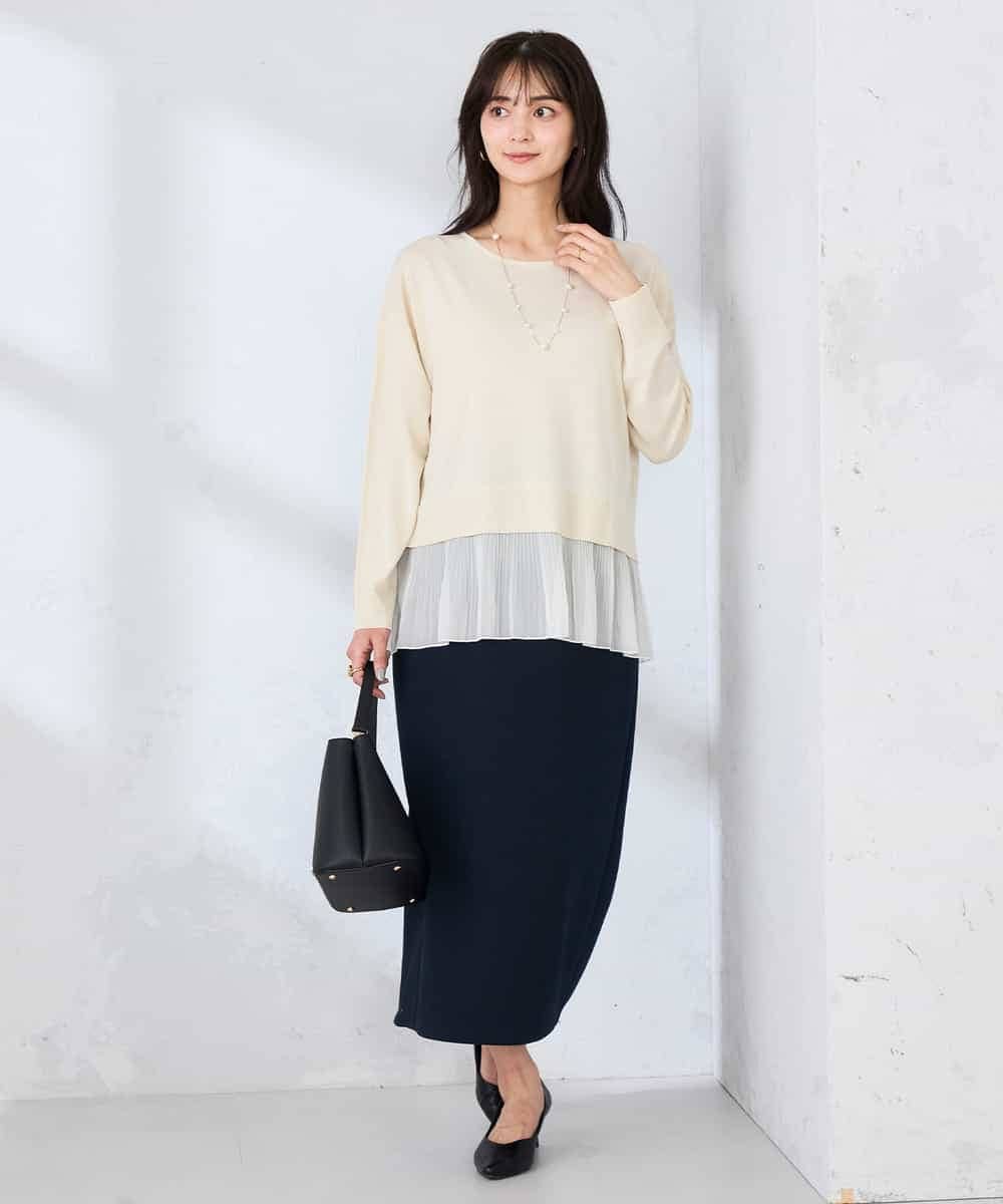 K2FFD23049 a.v.v(アー・ヴェ・ヴェ) プリーツペプラムニット ブルー