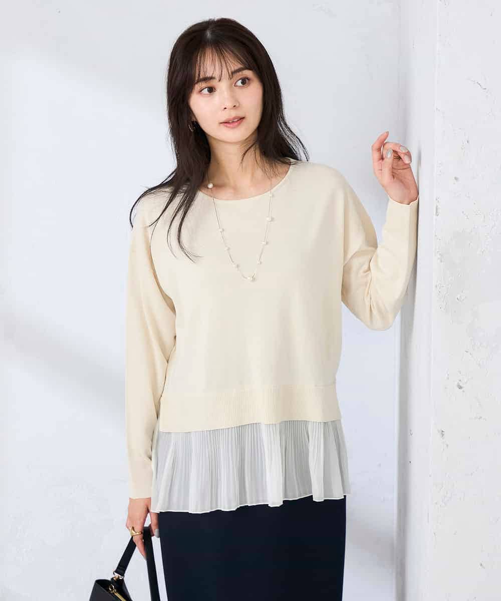 K2FFD23049 a.v.v(アー・ヴェ・ヴェ) プリーツペプラムニット オフホワイト