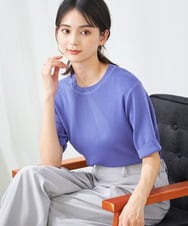 K2FGA20039 a.v.v(アー・ヴェ・ヴェ) 【接触冷感/UVカット/洗える】クルーネック美ラクるサマーニット ブルー