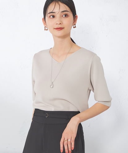 K2FGA59039 a.v.v 【接触冷感/UVカット/洗える】Vネックハーフスリーブ美ラクるサマーニット