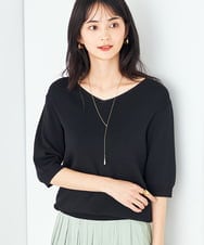 K2FGA59039 a.v.v(アー・ヴェ・ヴェ) 【接触冷感/UVカット/洗える】Vネックハーフスリーブ美ラクるサマーニット ブラック