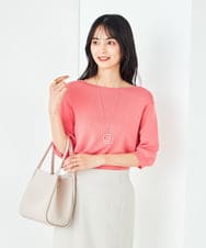 K2FGA69039 a.v.v(アー・ヴェ・ヴェ) 【接触冷感/UVカット/洗える】ボートネックパフスリーブ美ラクるサマーニット ピンク