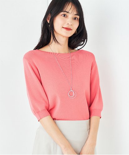 K2FGA69039 a.v.v 【接触冷感/UVカット/洗える】ボートネックハーフスリーブ美ラクるサマーニット