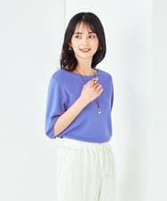 K2FGA69039 a.v.v(アー・ヴェ・ヴェ) 【接触冷感/UVカット/洗える】ボートネックパフスリーブ美ラクるサマーニット ピンク
