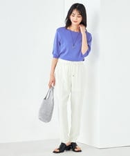 K2FGA69039 a.v.v(アー・ヴェ・ヴェ) 【接触冷感/UVカット/洗える】ボートネックパフスリーブ美ラクるサマーニット ピンク