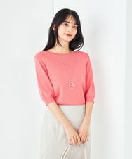 K2FGA69039 a.v.v(アー・ヴェ・ヴェ) 【接触冷感/UVカット/洗える】ボートネックパフスリーブ美ラクるサマーニット ピンク