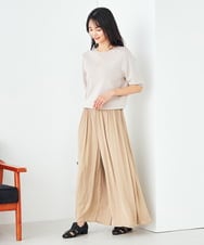 K2FGA69039 a.v.v(アー・ヴェ・ヴェ) 【接触冷感/UVカット/洗える】ボートネックパフスリーブ美ラクるサマーニット ピンク