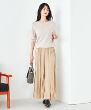 K2FGA69039 a.v.v(アー・ヴェ・ヴェ) 【接触冷感/UVカット/洗える】ボートネックパフスリーブ美ラクるサマーニット ピンク