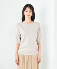 K2FGA69039 a.v.v(アー・ヴェ・ヴェ) 【接触冷感/UVカット/洗える】ボートネックパフスリーブ美ラクるサマーニット ピンク