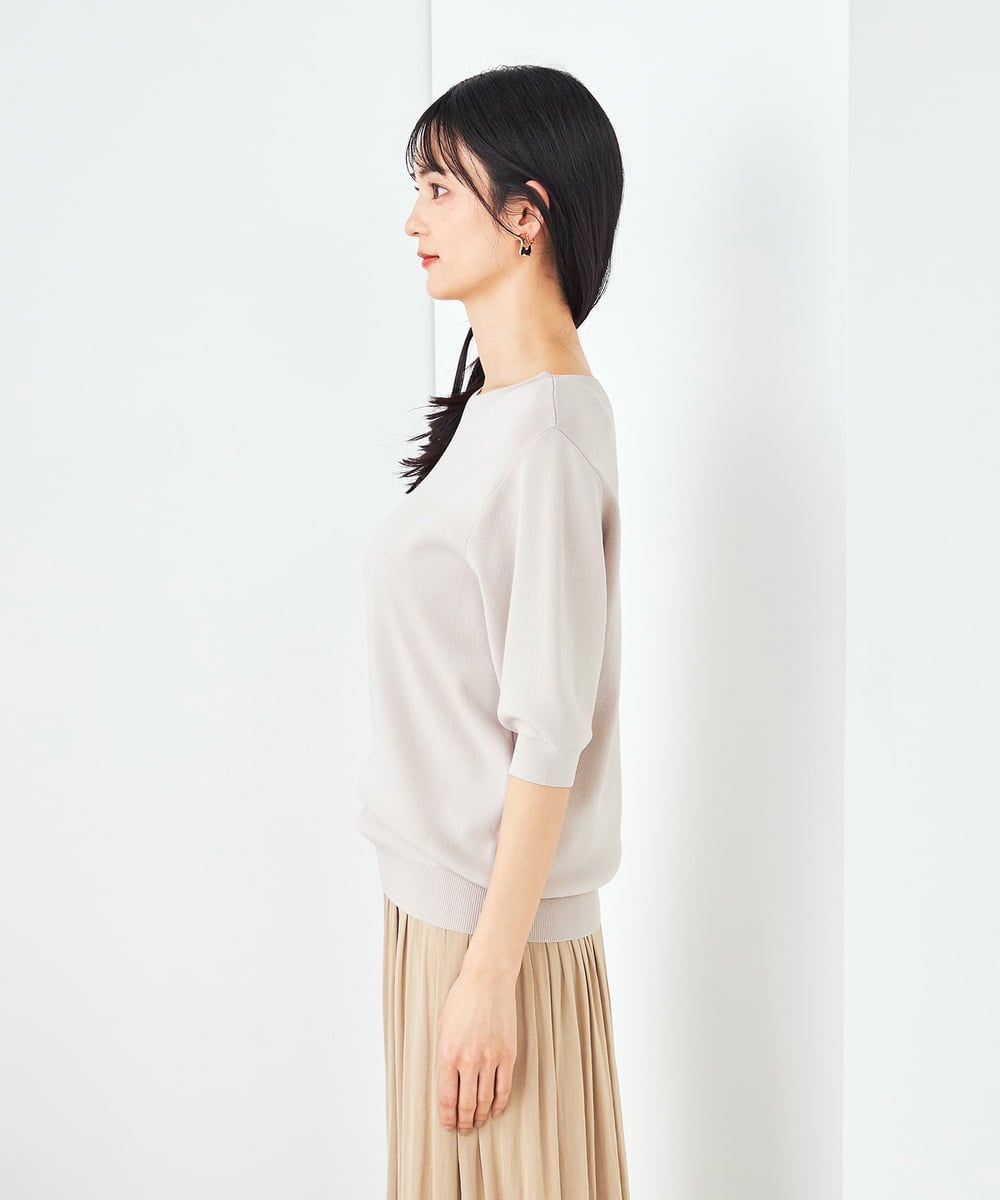 K2FGA69039 a.v.v(アー・ヴェ・ヴェ) 【接触冷感/UVカット/洗える】ボートネックパフスリーブ美ラクるサマーニット ピンク