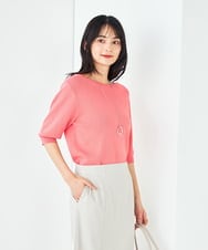 K2FGA69039 a.v.v(アー・ヴェ・ヴェ) 【接触冷感/UVカット/洗える】ボートネックパフスリーブ美ラクるサマーニット ピンク
