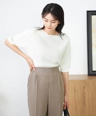K2FGA69039 a.v.v(アー・ヴェ・ヴェ) 【接触冷感/UVカット/洗える】ボートネックパフスリーブ美ラクるサマーニット ピンク