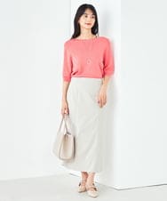 K2FGA69039 a.v.v(アー・ヴェ・ヴェ) 【接触冷感/UVカット/洗える】ボートネックパフスリーブ美ラクるサマーニット ピンク