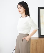 K2FGA69039 a.v.v(アー・ヴェ・ヴェ) 【接触冷感/UVカット/洗える】ボートネックパフスリーブ美ラクるサマーニット ピンク
