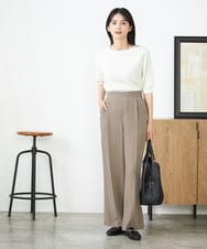 K2FGA69039 a.v.v(アー・ヴェ・ヴェ) 【接触冷感/UVカット/洗える】ボートネックパフスリーブ美ラクるサマーニット ピンク