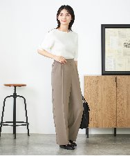 K2FGA69039 a.v.v(アー・ヴェ・ヴェ) 【接触冷感/UVカット/洗える】ボートネックパフスリーブ美ラクるサマーニット ピンク