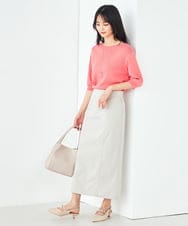 K2FGA69039 a.v.v(アー・ヴェ・ヴェ) 【接触冷感/UVカット/洗える】ボートネックパフスリーブ美ラクるサマーニット ピンク