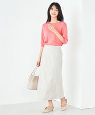 K2FGA69039 a.v.v(アー・ヴェ・ヴェ) 【接触冷感/UVカット/洗える】ボートネックパフスリーブ美ラクるサマーニット ピンク