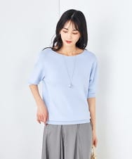K2FGA69039 a.v.v(アー・ヴェ・ヴェ) 【接触冷感/UVカット/洗える】ボートネックパフスリーブ美ラクるサマーニット ピンク