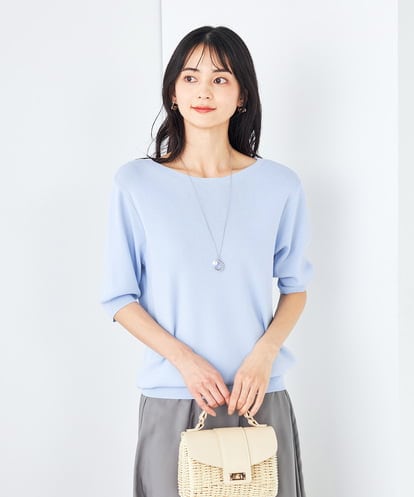 K2FGA69039 a.v.v 【接触冷感/UVカット/洗える】ボートネックハーフスリーブ美ラクるサマーニット