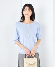 K2FGA69039 a.v.v(アー・ヴェ・ヴェ) 【接触冷感/UVカット/洗える】ボートネックパフスリーブ美ラクるサマーニット ライトブルー