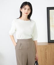 K2FGA69039 a.v.v(アー・ヴェ・ヴェ) 【接触冷感/UVカット/洗える】ボートネックパフスリーブ美ラクるサマーニット ホワイト