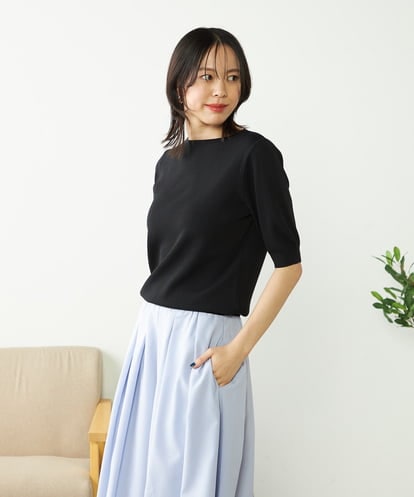 K2FGA69039 a.v.v 【接触冷感/UVカット/洗える】ボートネックハーフスリーブ美ラクるサマーニット