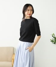 K2FGA69039 a.v.v(アー・ヴェ・ヴェ) 【接触冷感/UVカット/洗える】ボートネックパフスリーブ美ラクるサマーニット ブラック
