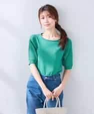 K2FGD12044 a.v.v(アー・ヴェ・ヴェ) プリーツスリーブサマーニット【接触冷感/UVカット】 グリーン