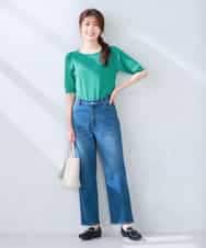 K2FGD12044 a.v.v(アー・ヴェ・ヴェ) プリーツスリーブサマーニット【接触冷感/UVカット】 ブラック