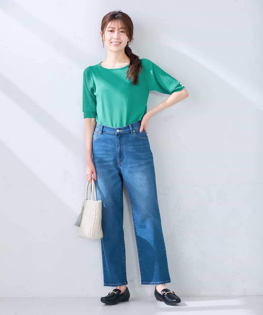 K2FGD12044 a.v.v(アー・ヴェ・ヴェ) プリーツスリーブサマーニット【接触冷感/UVカット】 ブラック