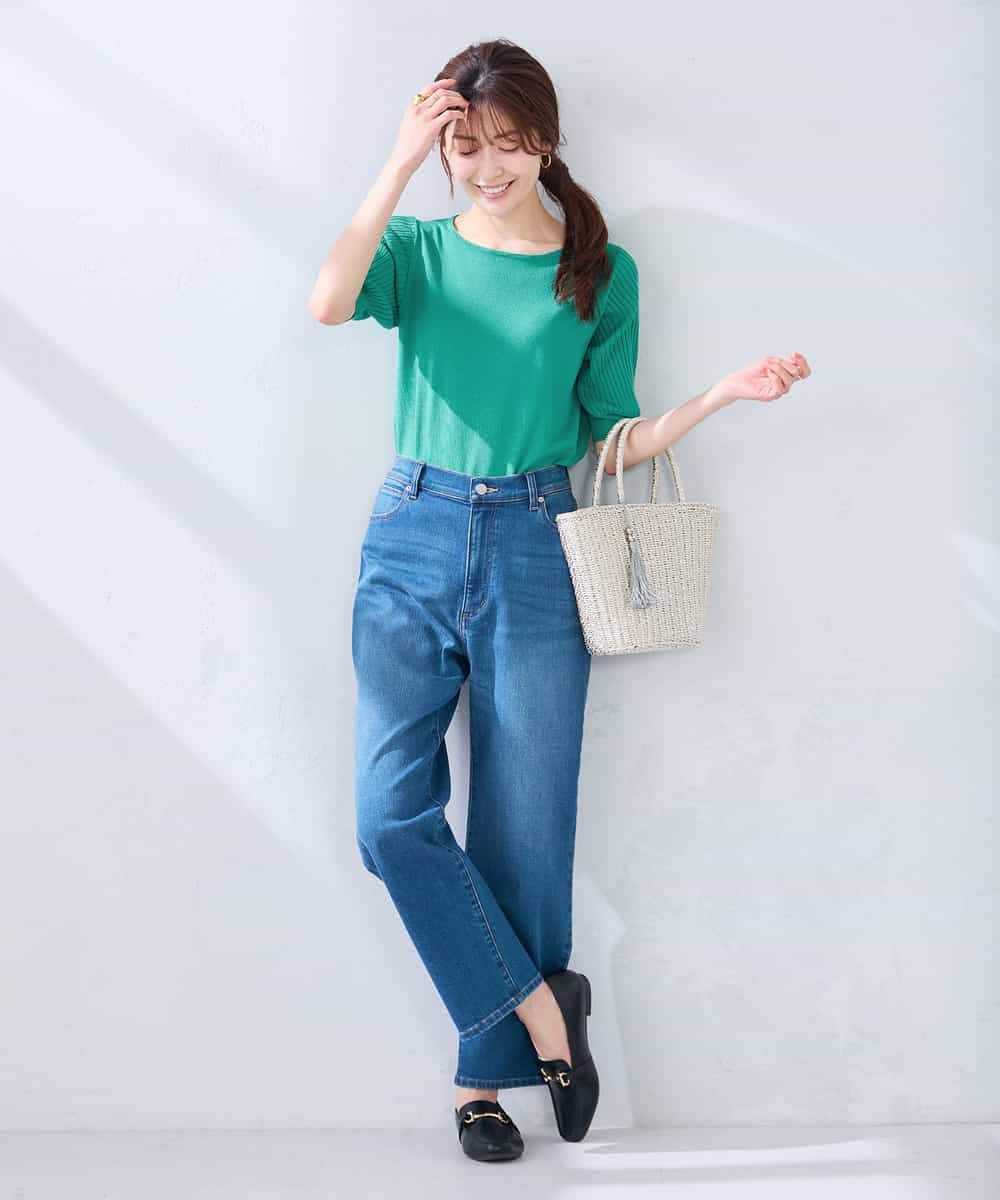 K2FGD12044 a.v.v(アー・ヴェ・ヴェ) プリーツスリーブサマーニット【接触冷感/UVカット】 ブラック