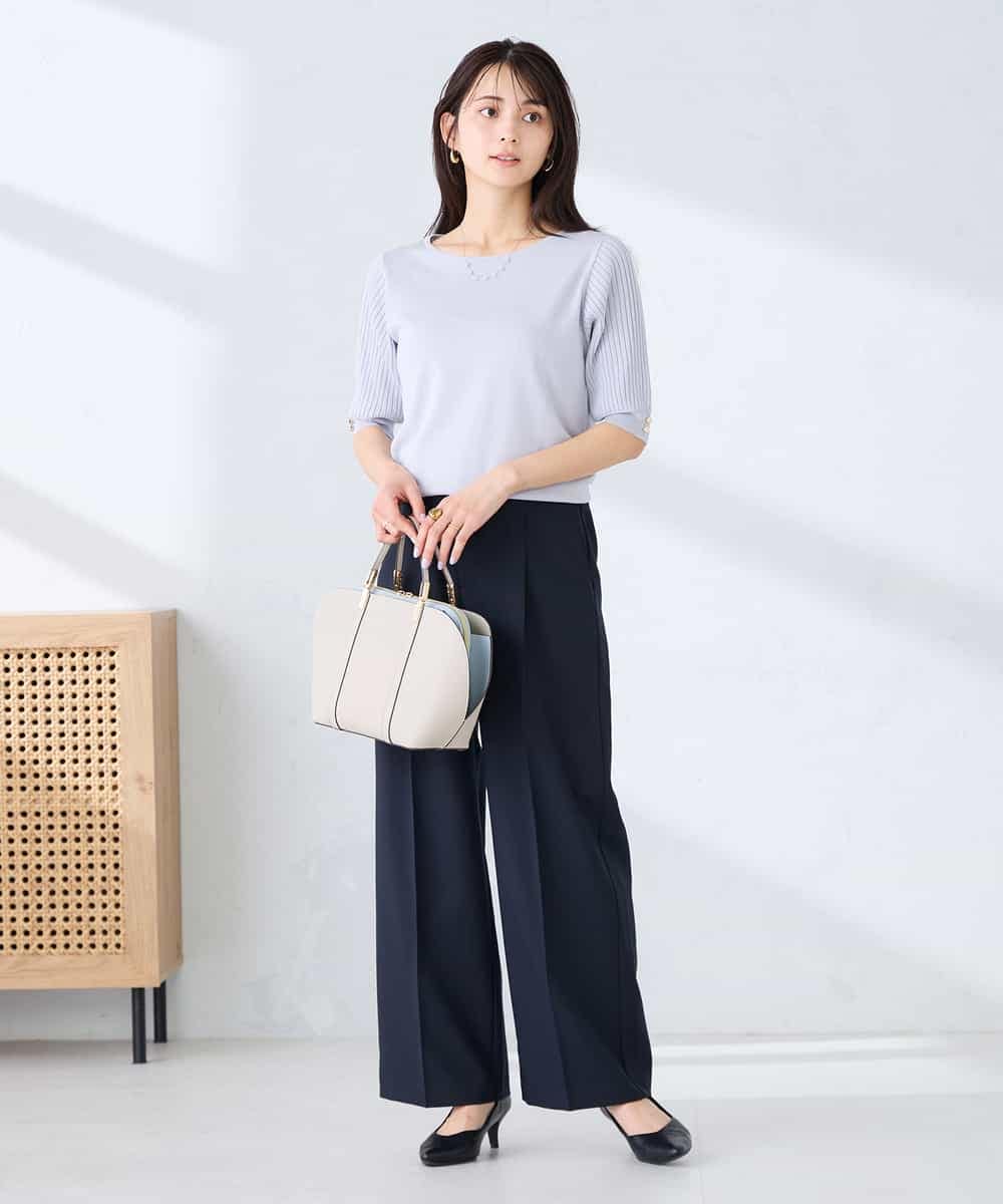 K2FGD12044 a.v.v(アー・ヴェ・ヴェ) プリーツスリーブサマーニット【接触冷感/UVカット】 ブラック