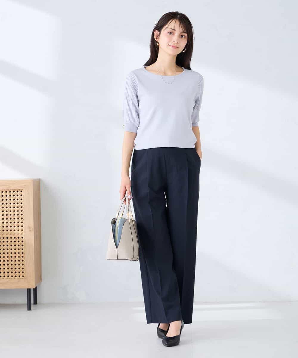 K2FGD12044 a.v.v(アー・ヴェ・ヴェ) プリーツスリーブサマーニット【接触冷感/UVカット】 ブラック