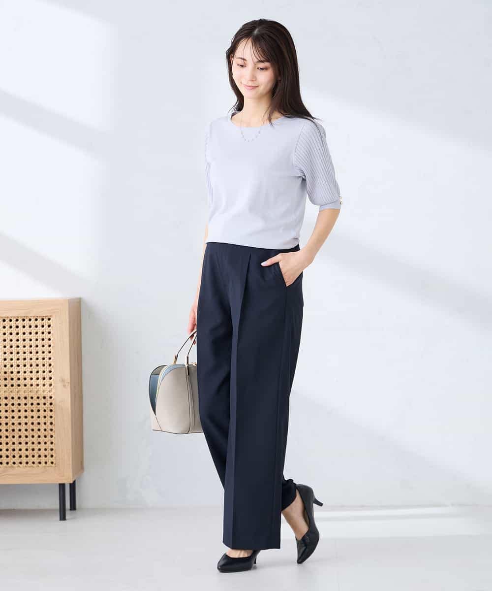 K2FGD12044 a.v.v(アー・ヴェ・ヴェ) プリーツスリーブサマーニット【接触冷感/UVカット】 ブラック