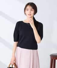 K2FGD12044 a.v.v(アー・ヴェ・ヴェ) プリーツスリーブサマーニット【接触冷感/UVカット】 ブラック